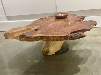 Table: Live Edge Redwood Burl w/Poplar & Steel Base
SOLD
 