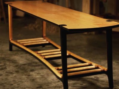 Borderline Series: Bench Cherry Hardwood / Black Milk paint, oil finish
60”(L) x 14”(W) x 18”(H) approx.