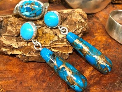 Sleeping Beauty & Mohave Turquoise with Sterling Silver Earrings and Ring