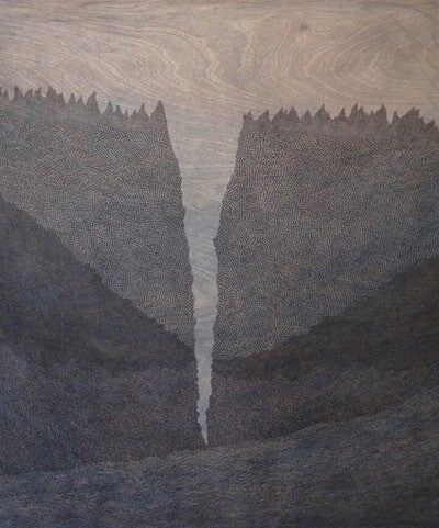 Title: Crevasse
Date: 2020
Size: 30x30x2"
Material: Wood panel canvas, archival ink pen, mixed media