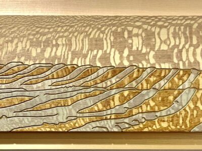 "I Have This Vision by April" - A Prairie Seen #155 Lacewood Veneer with Stain and lacquer.  ~  9.06" x 34" SOLD
