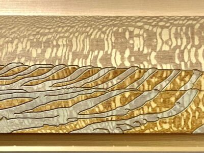 "I Have This Vision by April" - A Prairie Seen #155 Lacewood Veneer with Stain and lacquer.  ~  9.06" x 34" SOLD