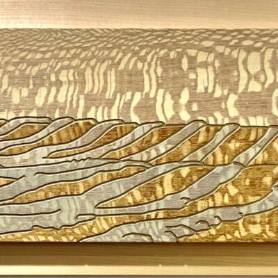"I Have This Vision by April" - A Prairie Seen #155 Lacewood Veneer with Stain and lacquer.  ~  9.06" x 34"
