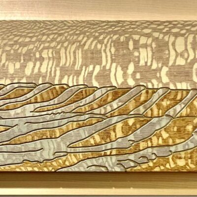 "I Have This Vision by April" - A Prairie Seen #155 Lacewood Veneer with Stain and lacquer.  ~  9.06" x 34" SOLD