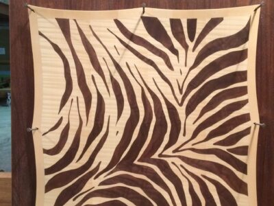 Zebra Skin: Walnut & English Sycamore, nails, Marquetry, 2019