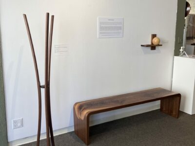 Coat Rack MCM Series, Walnut, Wenge, Steel, wax oil finish, 61” H with 11” circumference base, 2023