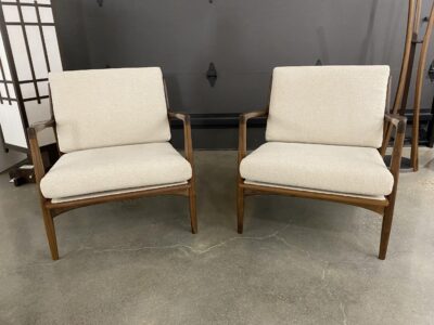Set of Two Walnut Chairs, Mid Century Modern Series, Walnut, fabric, wax oil finish, 25” width x 26 ½” H , 2023